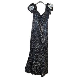 Vintage Alyce Designs Glitter Floral Puff Sleeve Mermaid Style Formal Gown